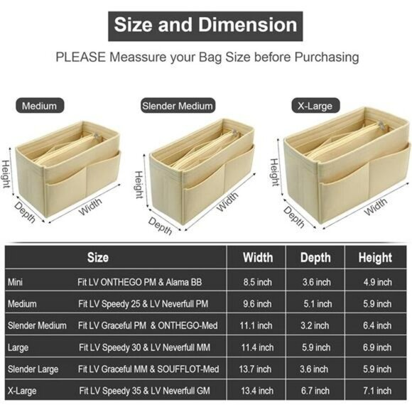 OMYSTYLE Felt Purse Organizer Insert Tote Bag Divider Fits Neverfull Speedy - Picture 6 of 7